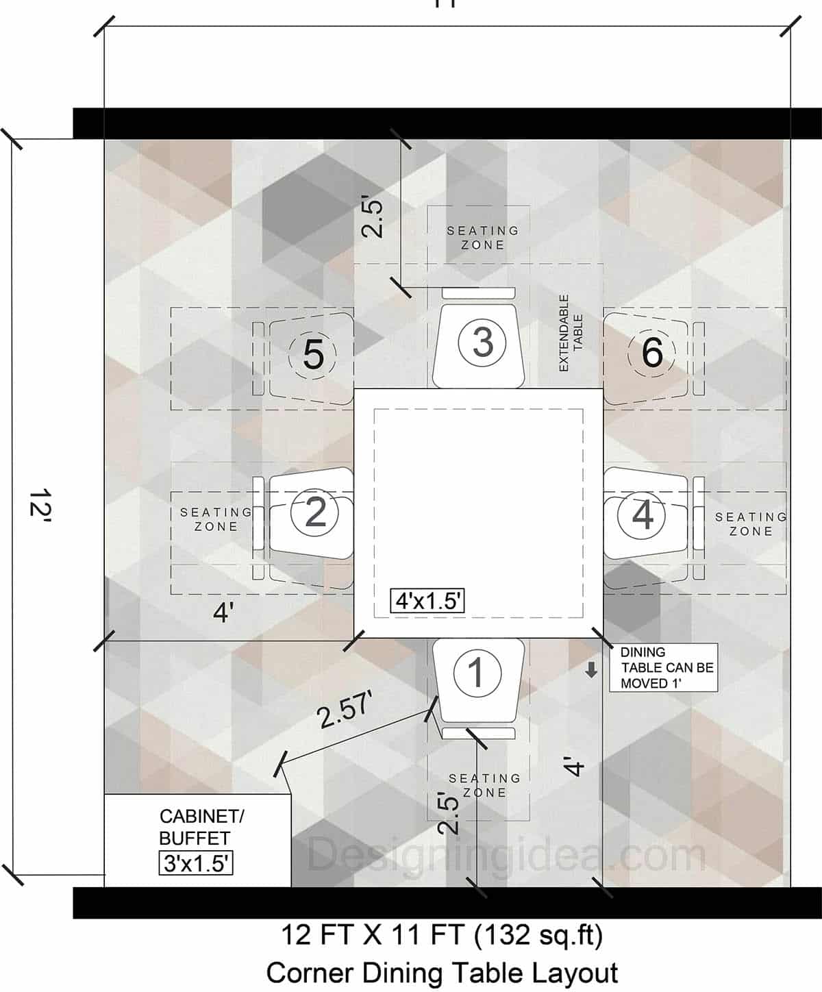 12x11 corner dining table layout