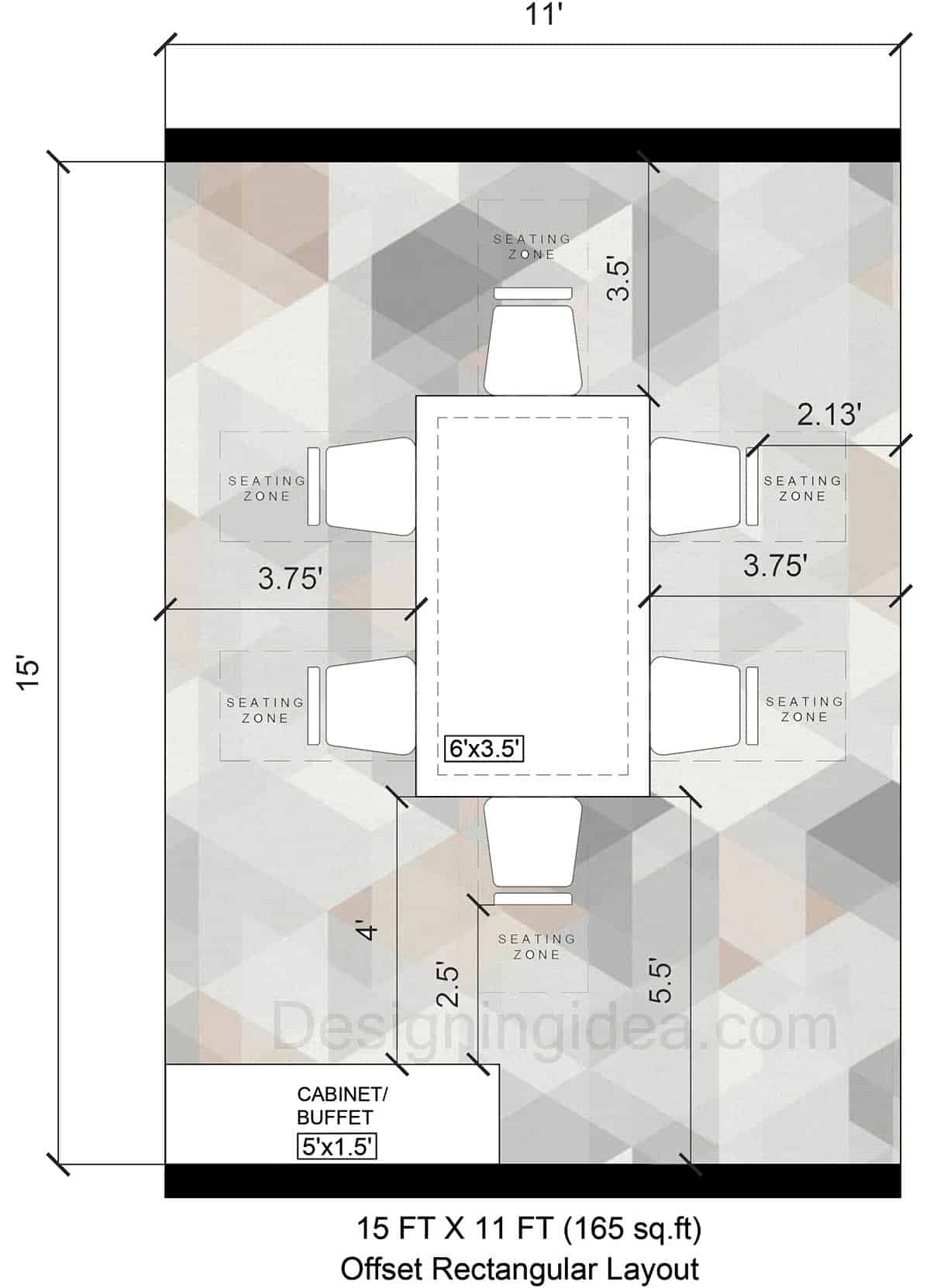 15x11 room with offset rectangular table