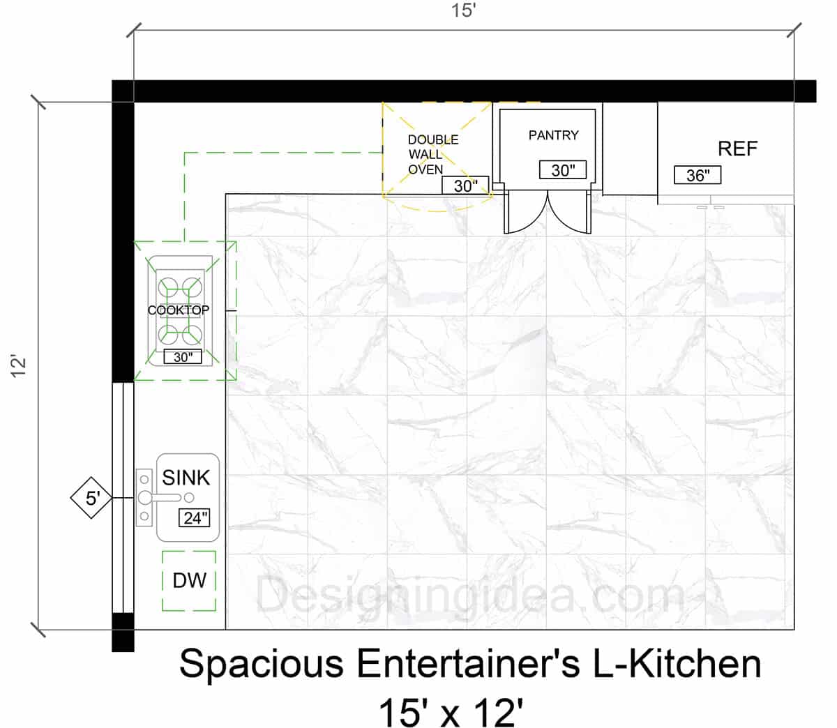 15x12 Spacious L-Shaped Entertainer’s Kitchen Design