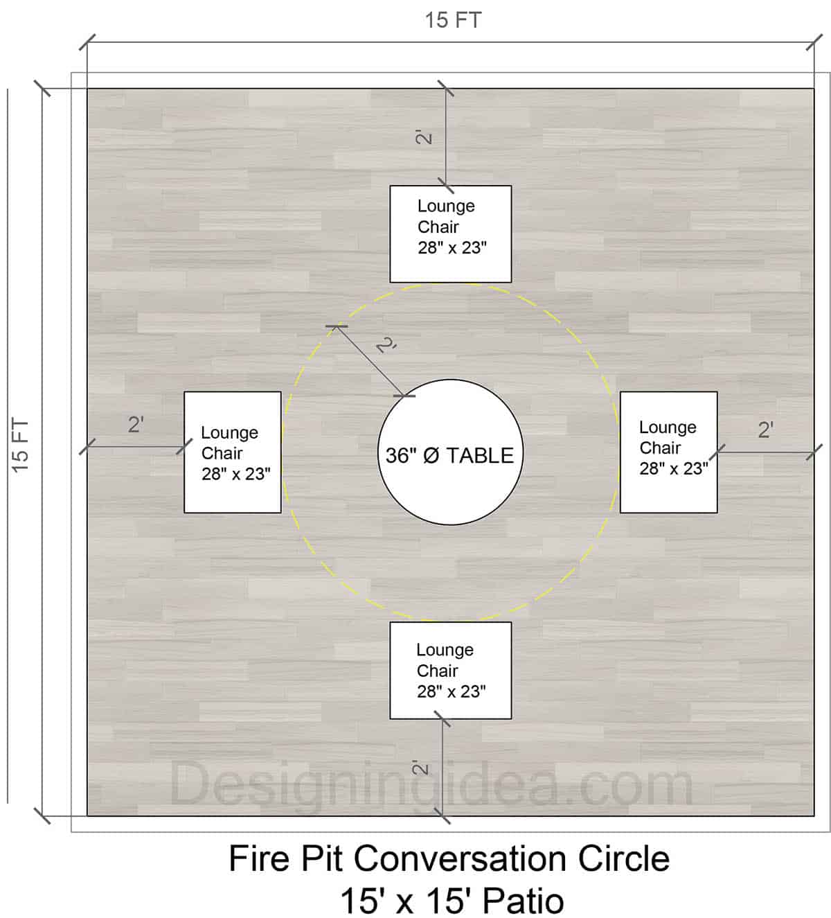 15x15 fire pit conversation circle patio