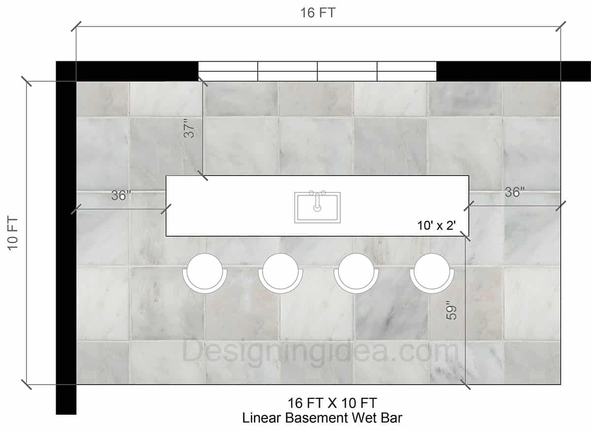 16x10 linear basement wet bar floor plan