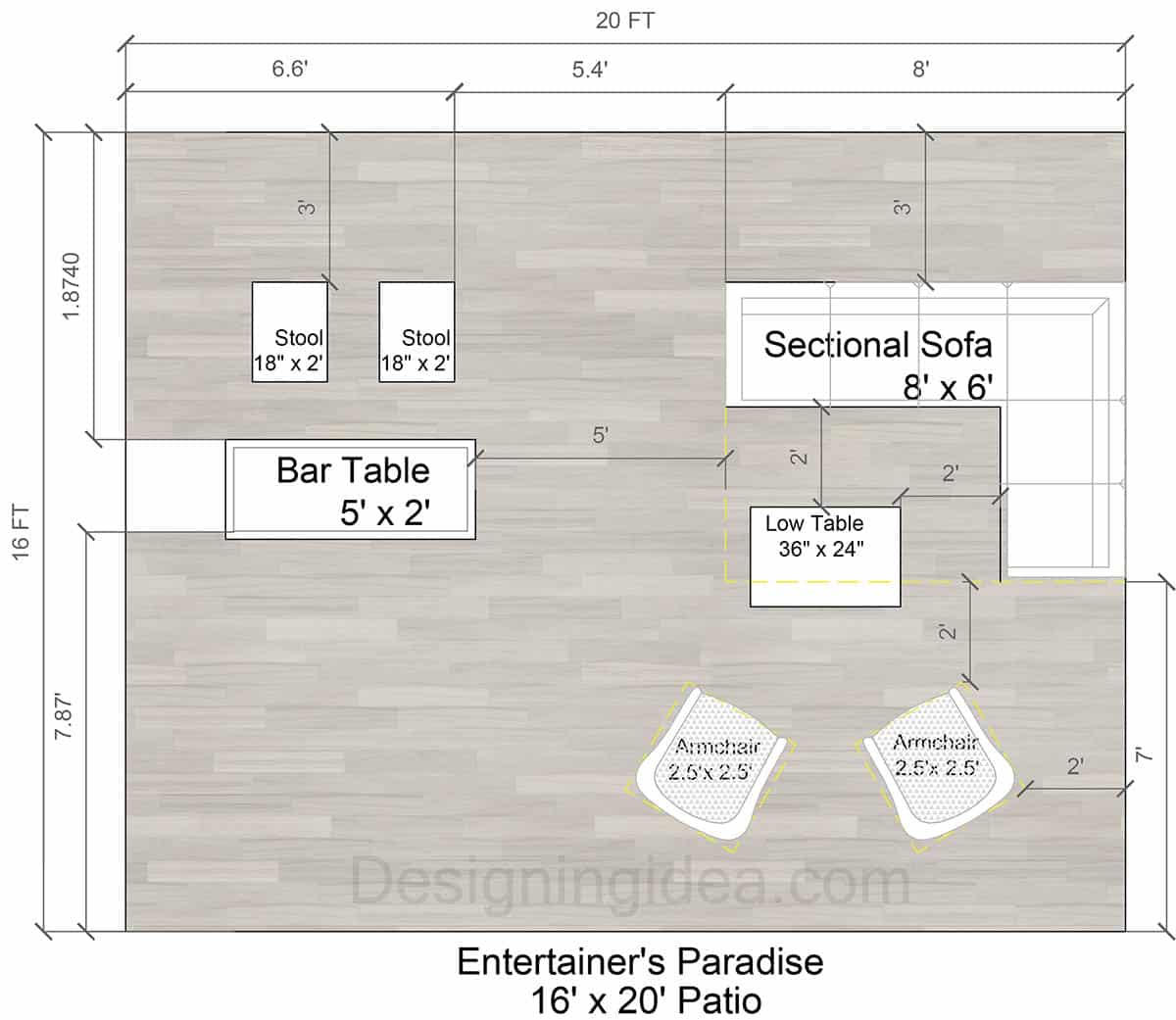 16x20 entertainers paradise patio furniture floor plan