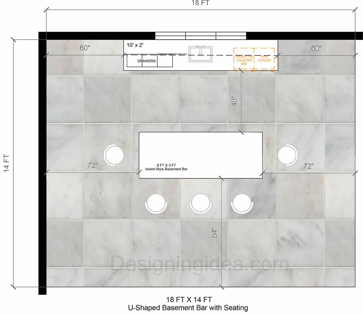 18x14 bar with island layout