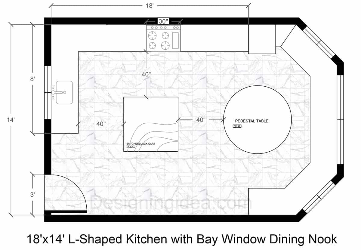 18×14 L‑Shaped Kitchen Floor Plan with Bay Window Dining Nook 