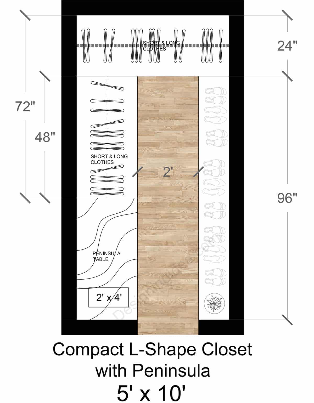 Compact L-Shaped Closet with Peninsula Floor Plan