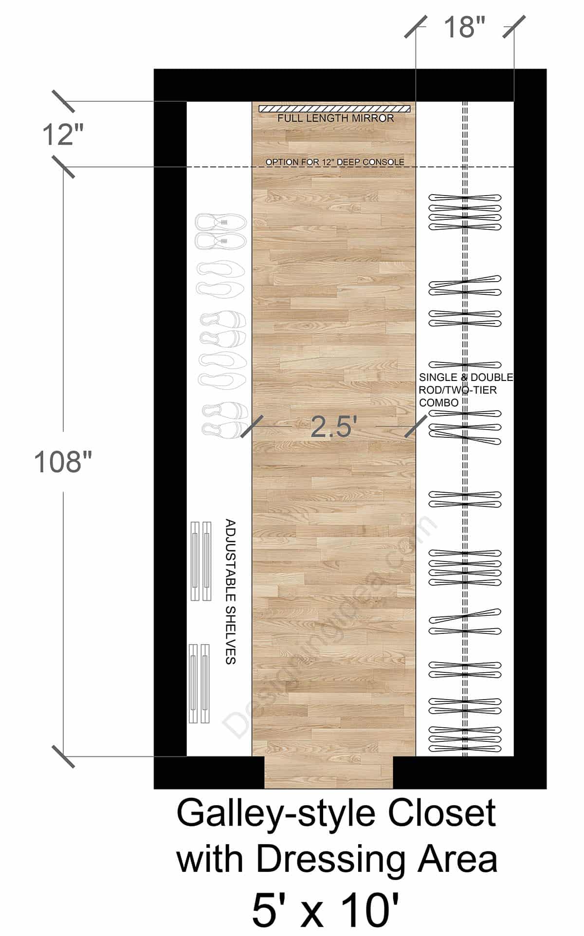 Galley Style Walk-in closet With Dressing Area Floor Plan