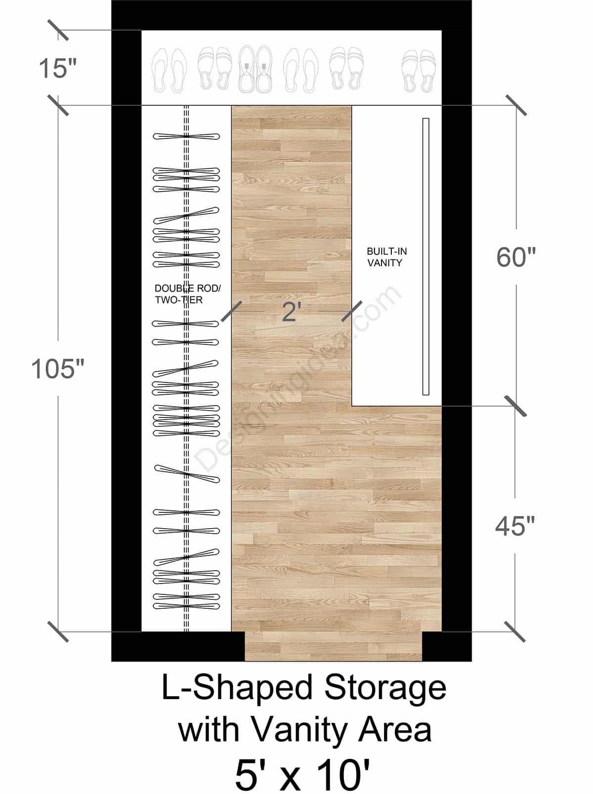 L-Shaped Storage Closet With Vanity Area Layout