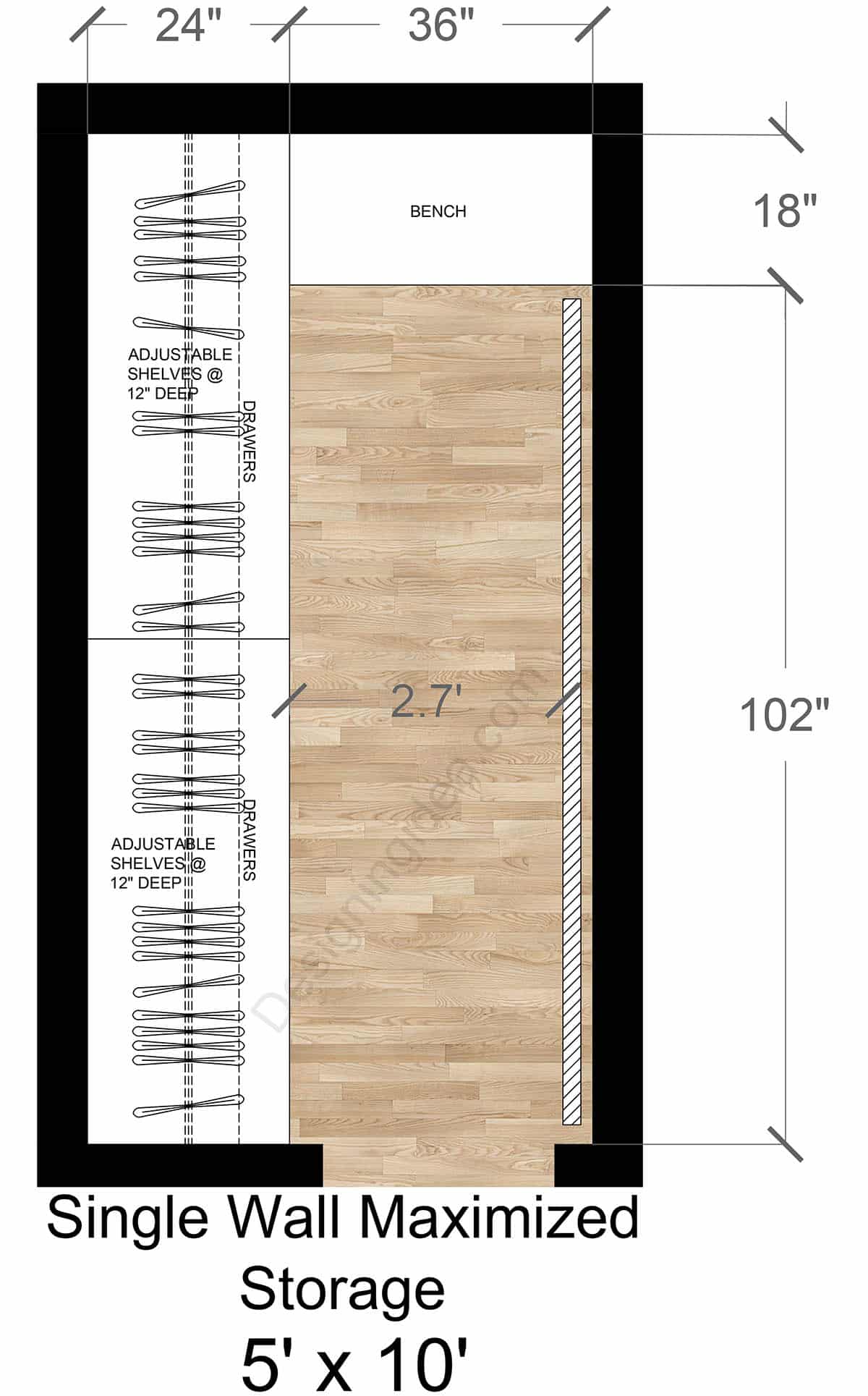 Single Wall Closet With Maximized Storage Design