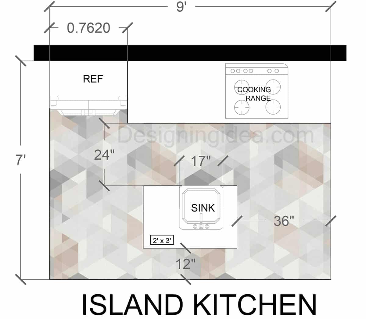 7x9 Kitchen With Small Island Design