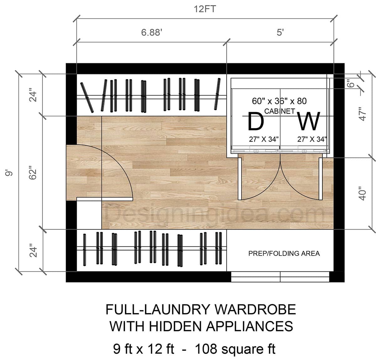 9x12 Full Laundry In Wardrobe Design With Hidden Appliances