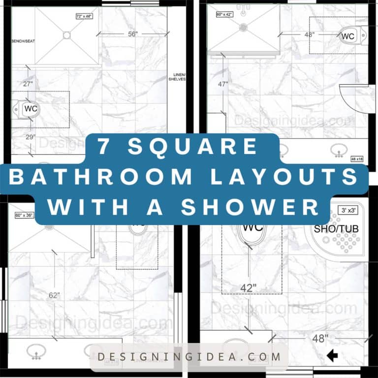7 Square Bathroom Layouts With A Shower: Different Size Designs