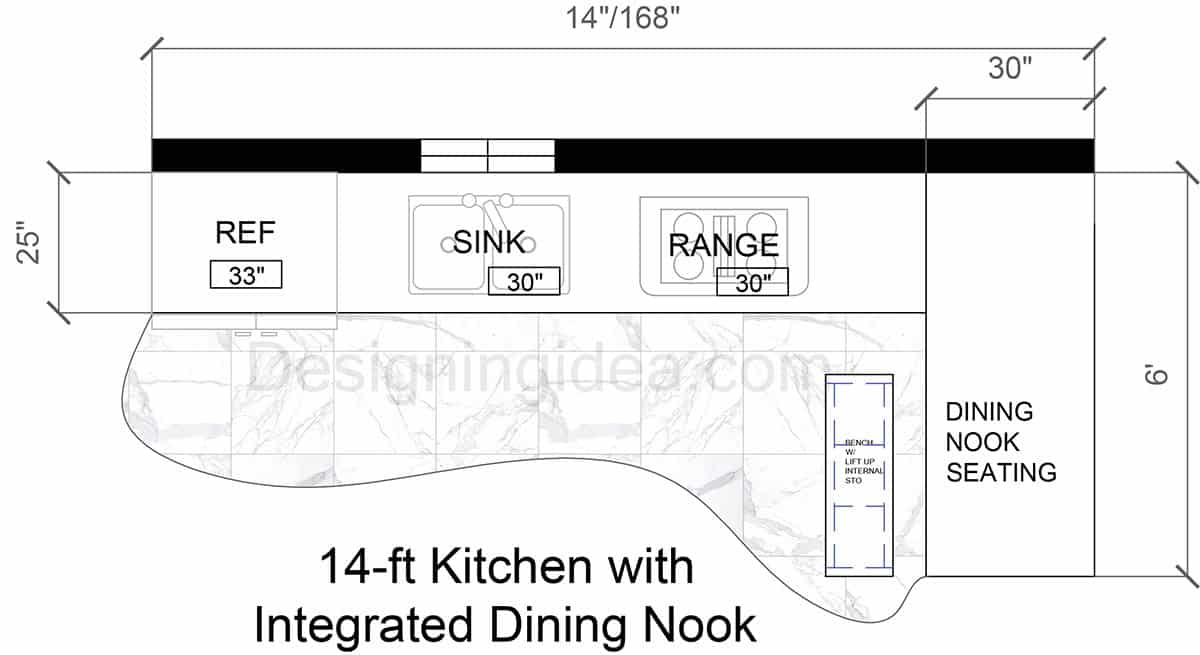 14ft Kitchen with Integrated Dining Nook Layout