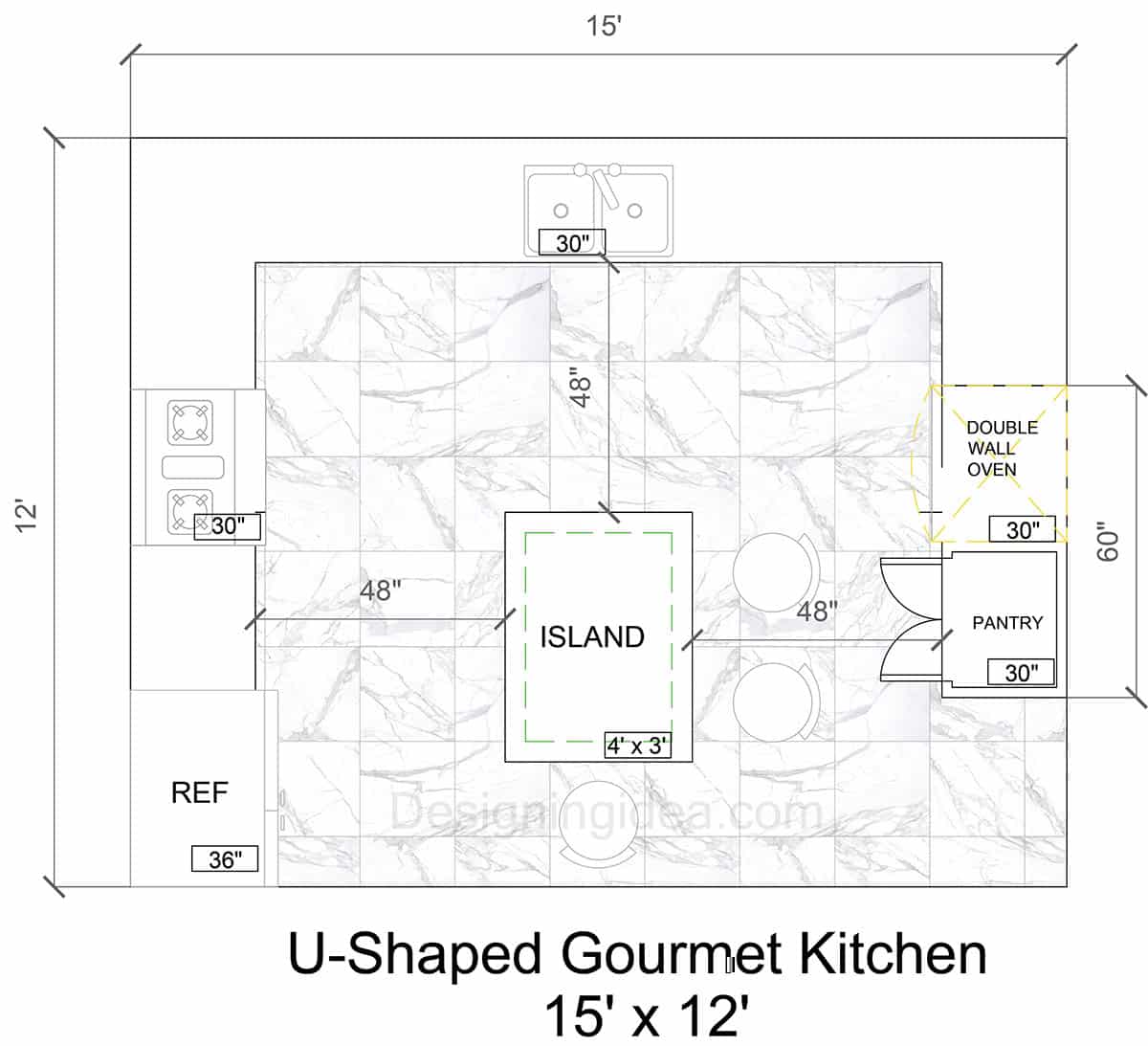 U-Shaped Gourmet Kitchen Layout