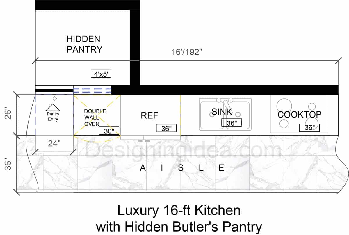 16ft Luxury Kitchen with Hidden Butler’s Pantry Floor Plan