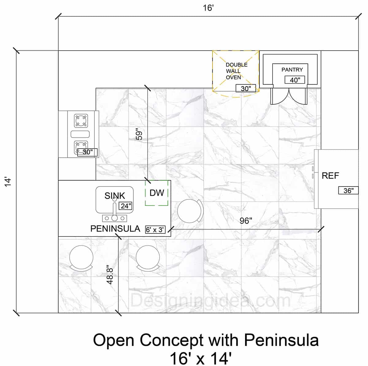 Open Concept Kitchen With Peninsula Layout
