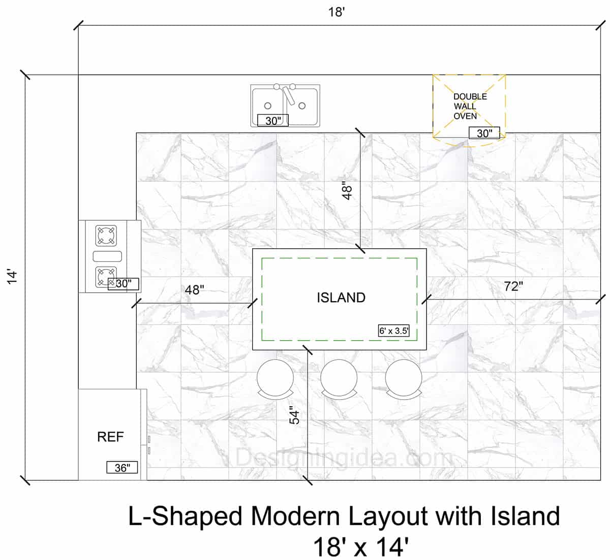 L-Shaped Kitchen With Modern Layout And Island