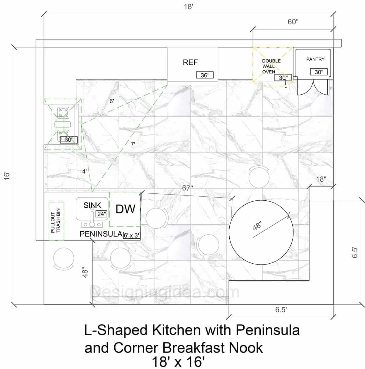 L-Shaped Kitchen with Peninsula and Corner Breakfast Nook