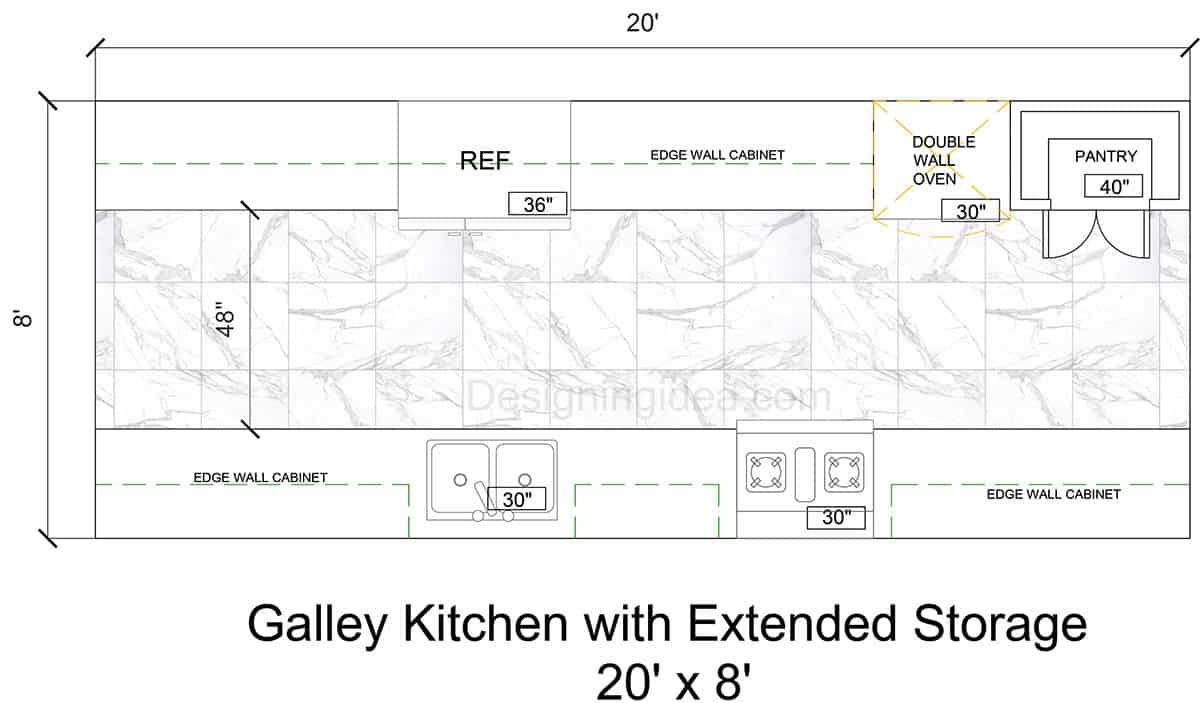 Galley Kitchen Floor Plan with Extended Storage