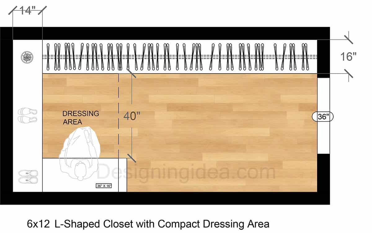 L-Shaped Closet with Compact Dressing Area Floor Plan