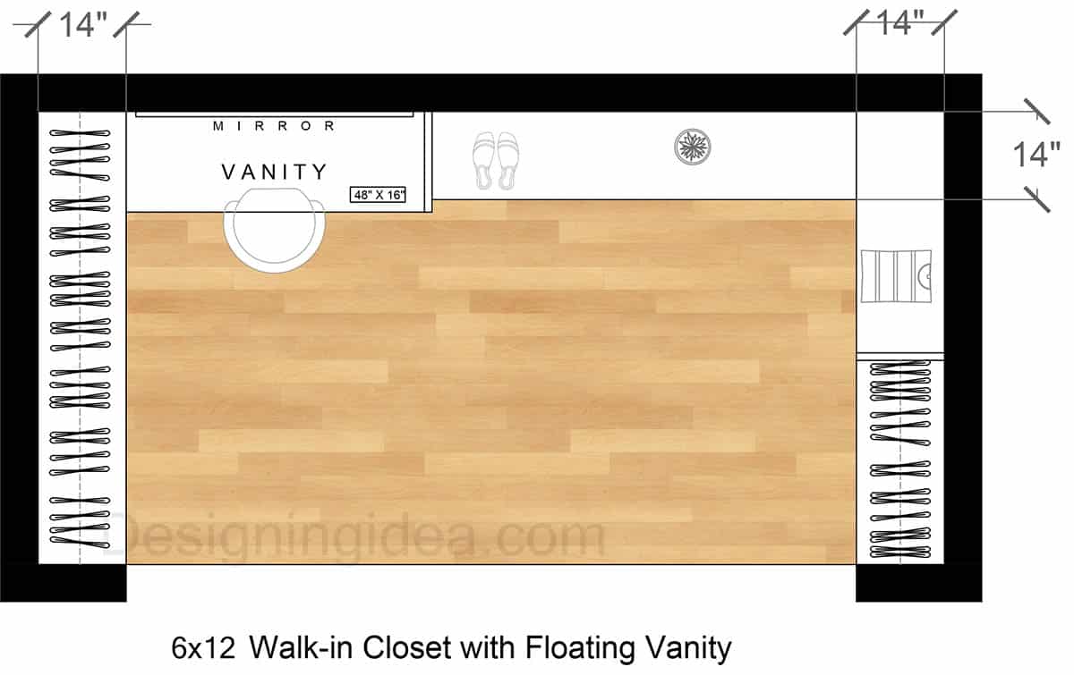 Walk-In Closet with Floating Vanity Floor Plan